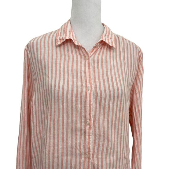 Uniqlo 100% Linen Stripe Button Front Shirt Top Lightweight Pink size Large - Picture 2 of 7
